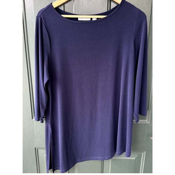 Susan Graver Tops - Susan Graver Sz M Liquid Knit Asymmetric Hem Tunic w/ 3/4 Sleeves QVC Classic
